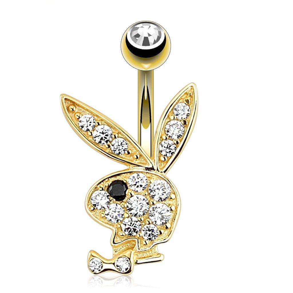 14kt Gold PLAYBOY Belly Bar 14G-My Body Piercing Jewellery