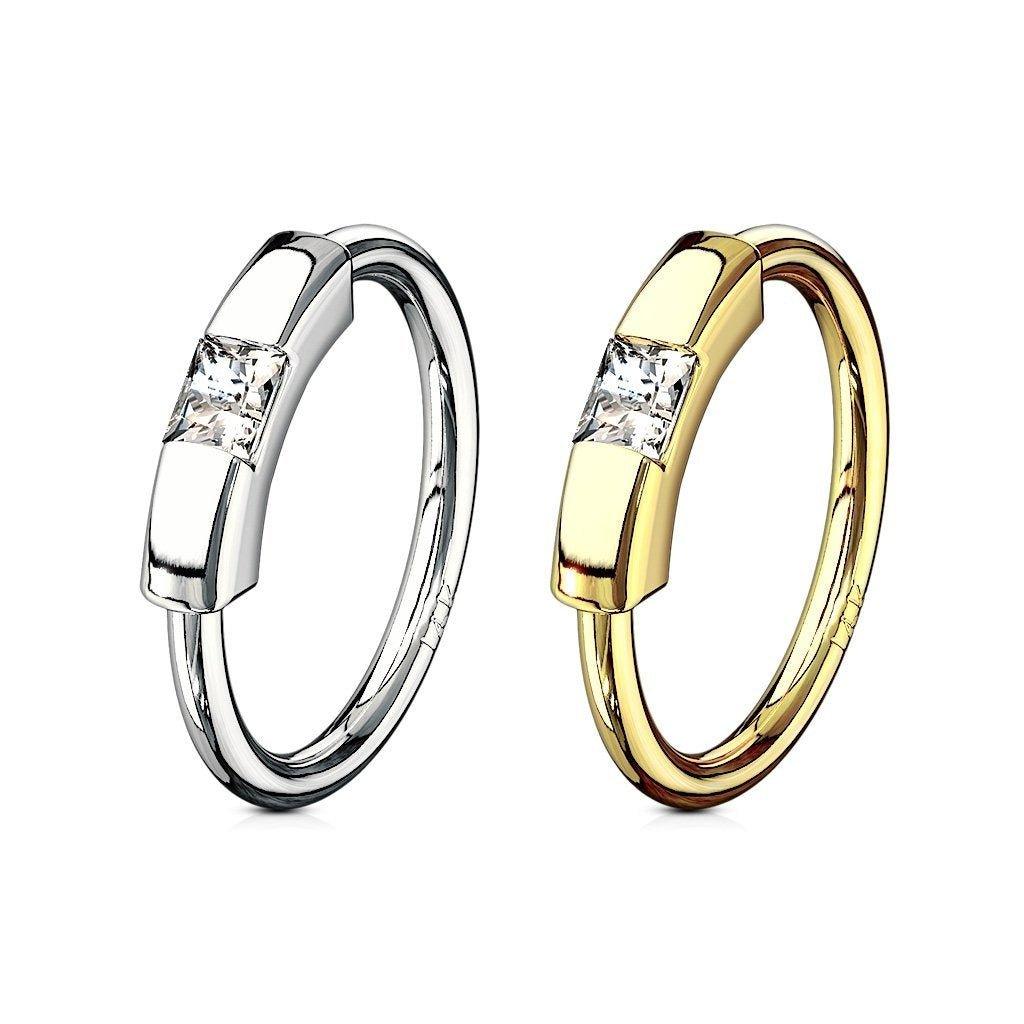 14kt Gold Princess Cut Captive Ring-My Body Piercing Jewellery