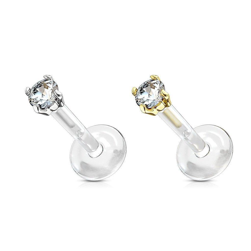 14kt Gold Prong Gem Bioflex Labret 16G-My Body Piercing Jewellery