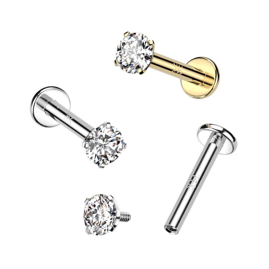 14kt Gold Prong Gem Labret-My Body Piercing Jewellery