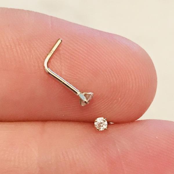 14kt Gold Prong Gem Nose L Bend 20G 18G-My Body Piercing Jewellery