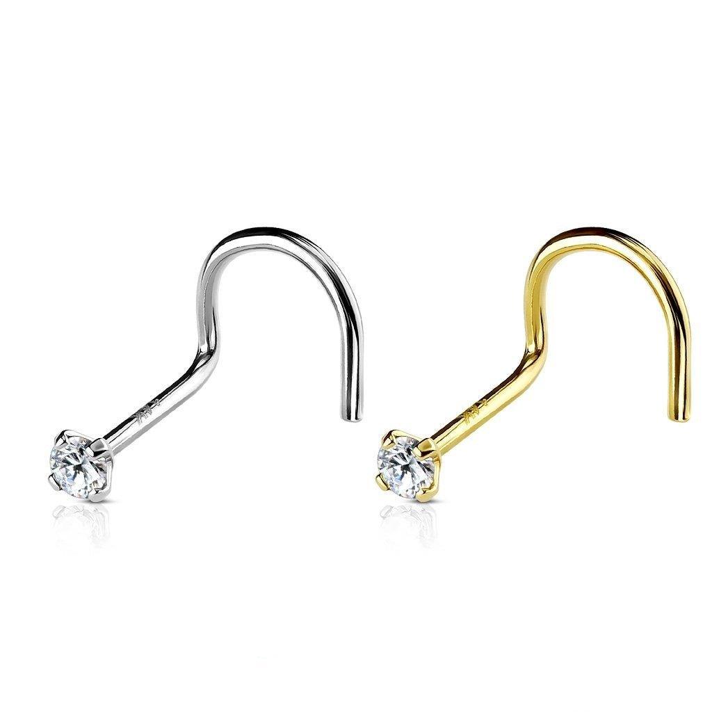 14kt Gold Prong Gem Nose Screw 20G 18G-My Body Piercing Jewellery