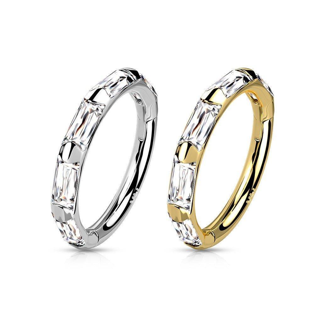 14kt Gold Side Baguette Hinged Ring 16G-My Body Piercing Jewellery