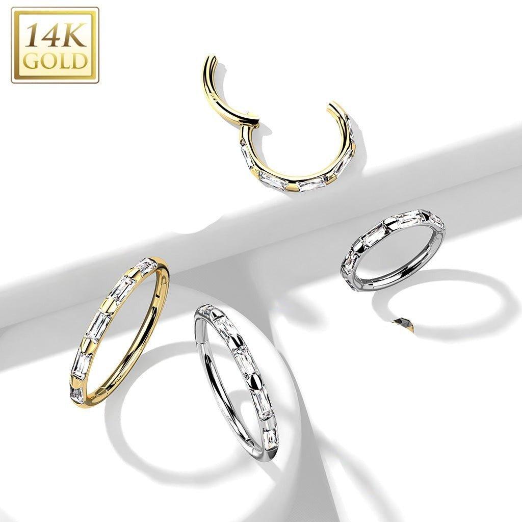 14kt Gold Side Baguette Hinged Ring 16G-My Body Piercing Jewellery