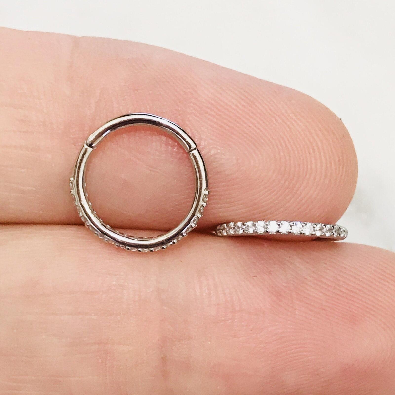 14kt Gold Side Paved Hinged Ring 16G-My Body Piercing Jewellery