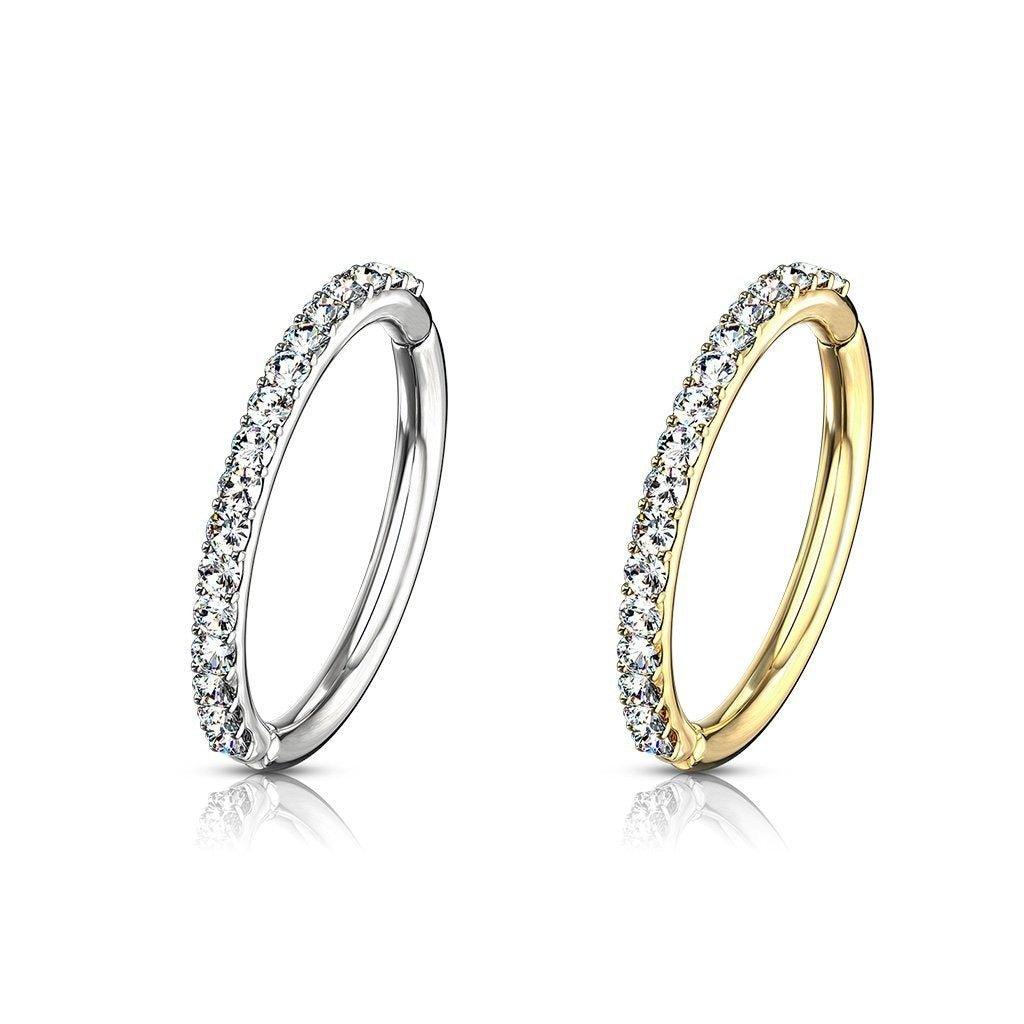 14kt Gold Side Paved Hinged Ring 16G-My Body Piercing Jewellery