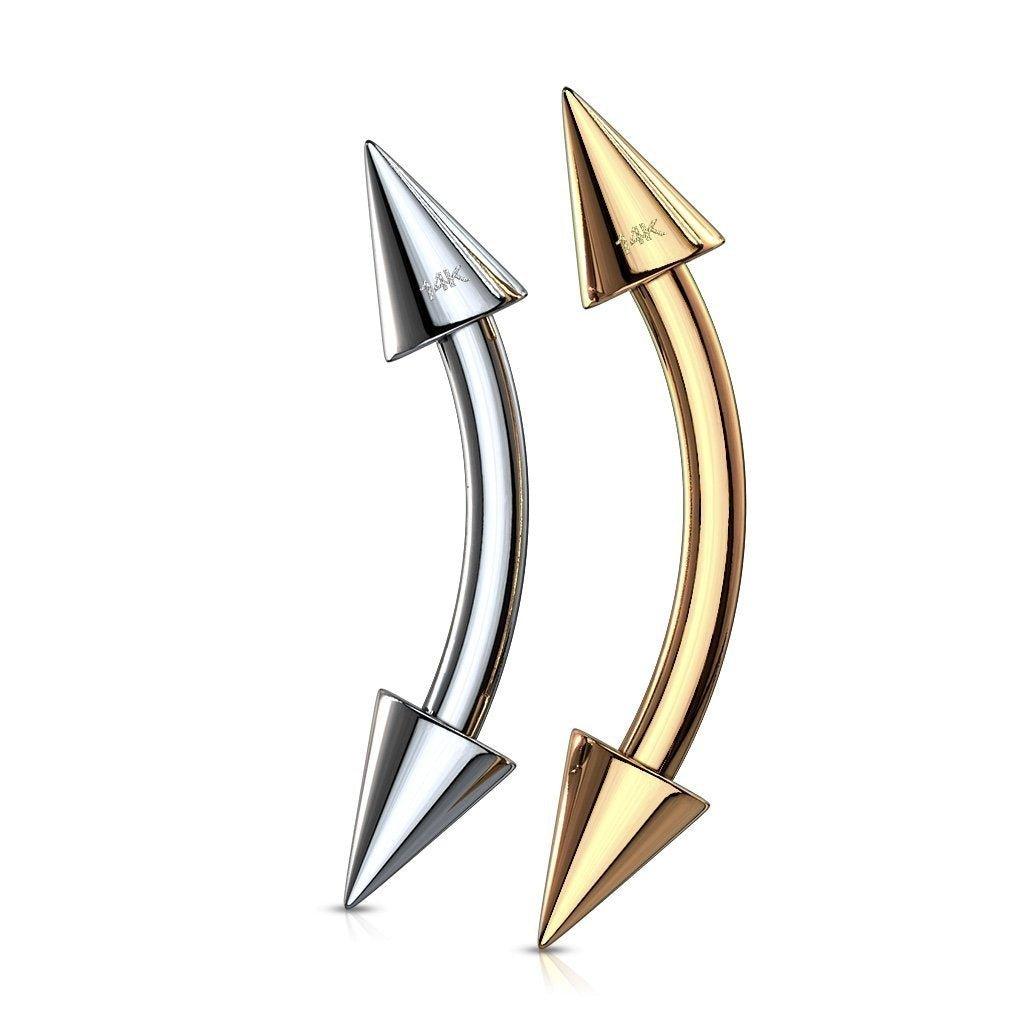 14kt Gold Spike Curve Bar 16G 8mm-My Body Piercing Jewellery