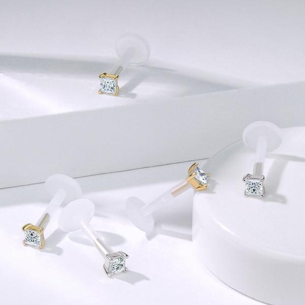 14kt Gold Square Gem Bioflex Labret 16G-My Body Piercing Jewellery