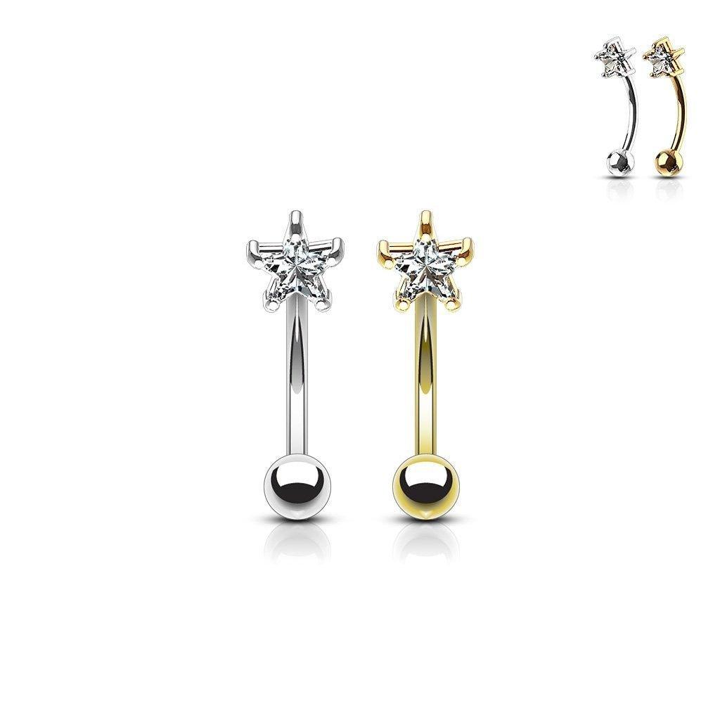 14kt Gold Star Curve 16G 8mm-My Body Piercing Jewellery