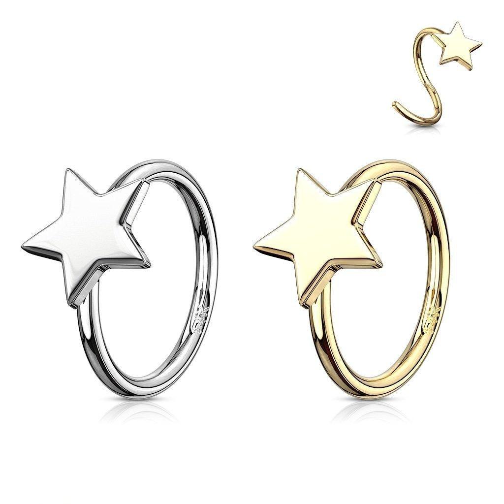 14kt Gold Star Twist Ring 20G 8mm-My Body Piercing Jewellery