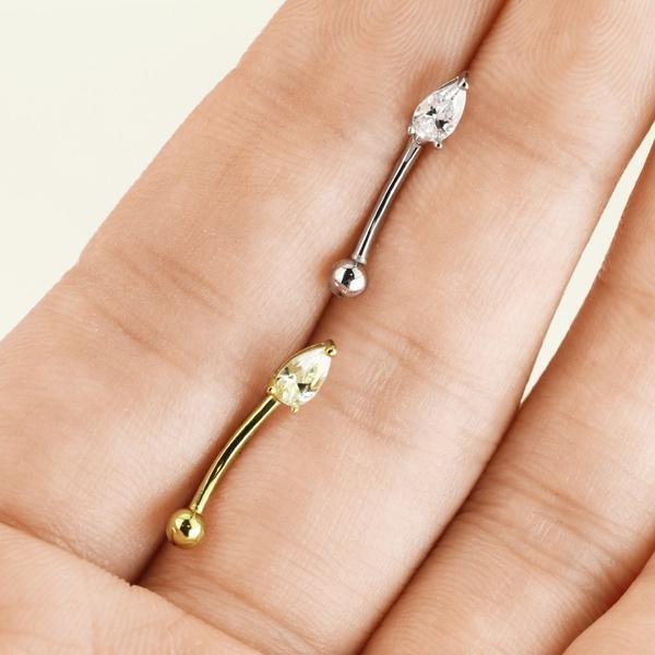 14kt Gold Teardrop Curve 16G 8mm-My Body Piercing Jewellery