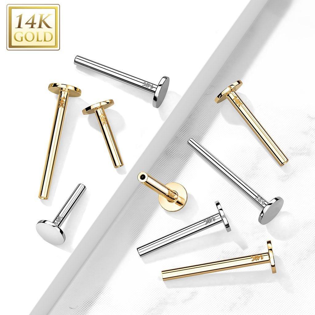 14kt Gold Threadless Labret Bar 18G 16G-My Body Piercing Jewellery