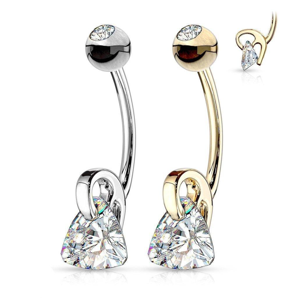 14kt Gold Triangle Gem Belly Bar 14G-My Body Piercing Jewellery