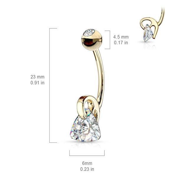 14kt Gold Triangle Gem Belly Bar 14G-My Body Piercing Jewellery