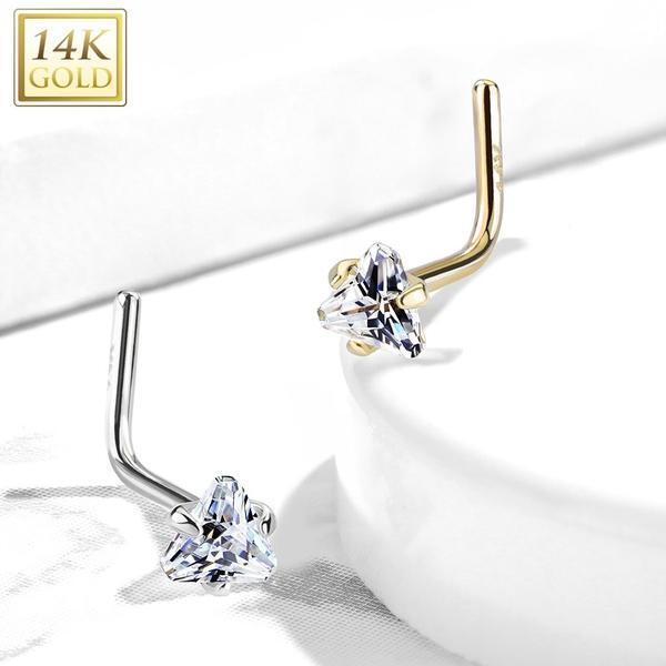 14kt Gold Triangle Gem Nose L Bend 20G-My Body Piercing Jewellery