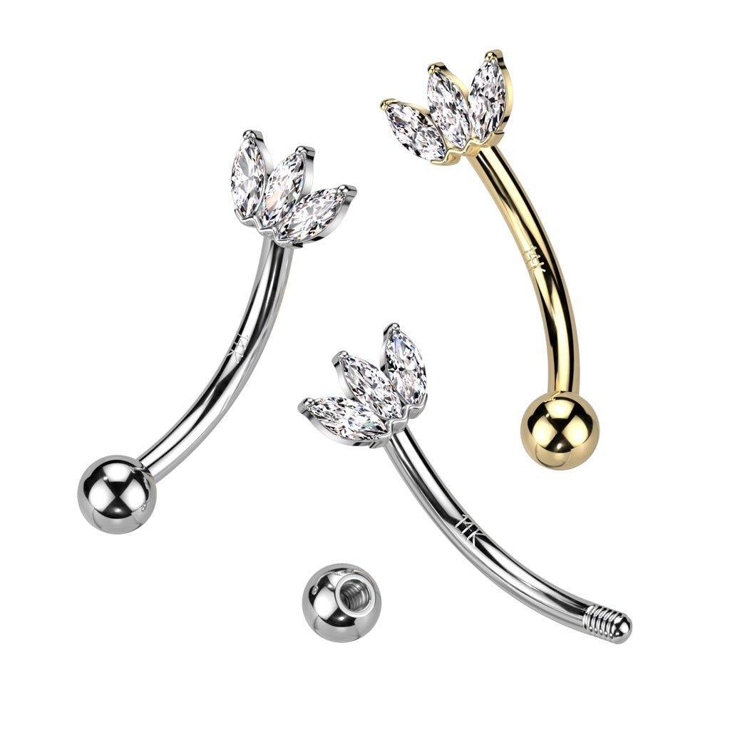 14kt Gold Triple Gem Curve 16G 8mm-My Body Piercing Jewellery