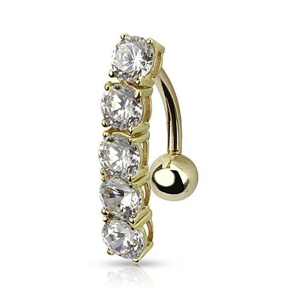 14kt Yellow Gold 5 Gem Drop Belly Bar 14G-My Body Piercing Jewellery