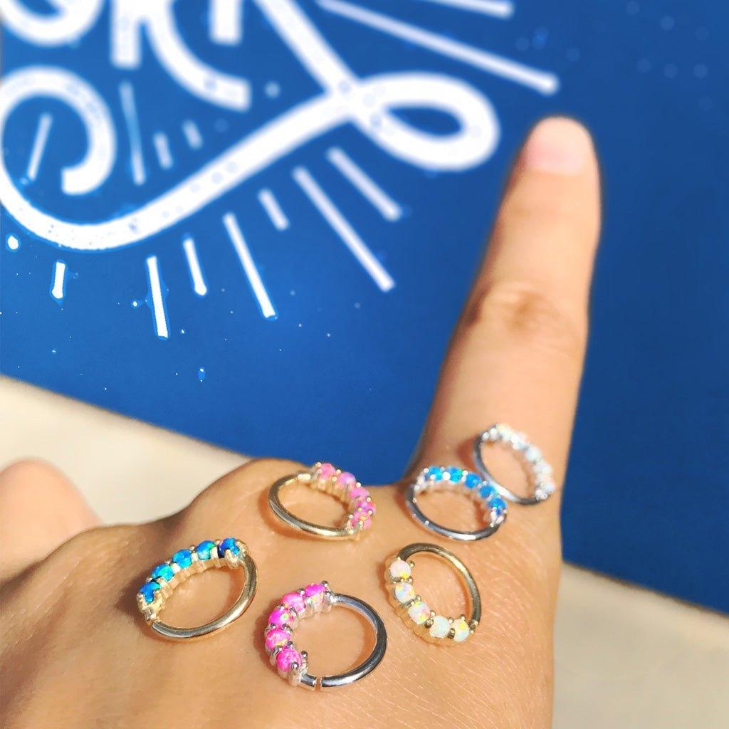 14kt Yellow Gold 5 Opal Ring 16G 8mm-My Body Piercing Jewellery