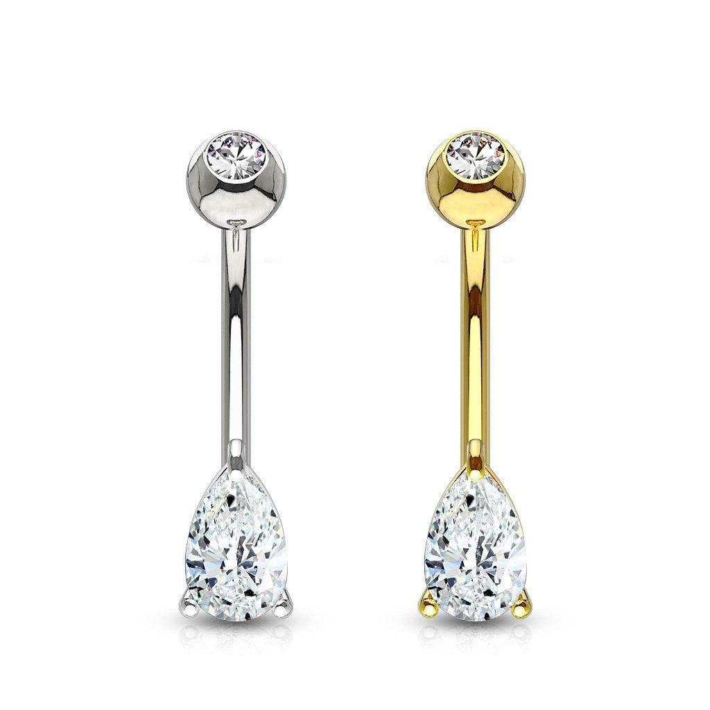 14kt Yellow Gold Gem Drop Belly Bar 14G-My Body Piercing Jewellery