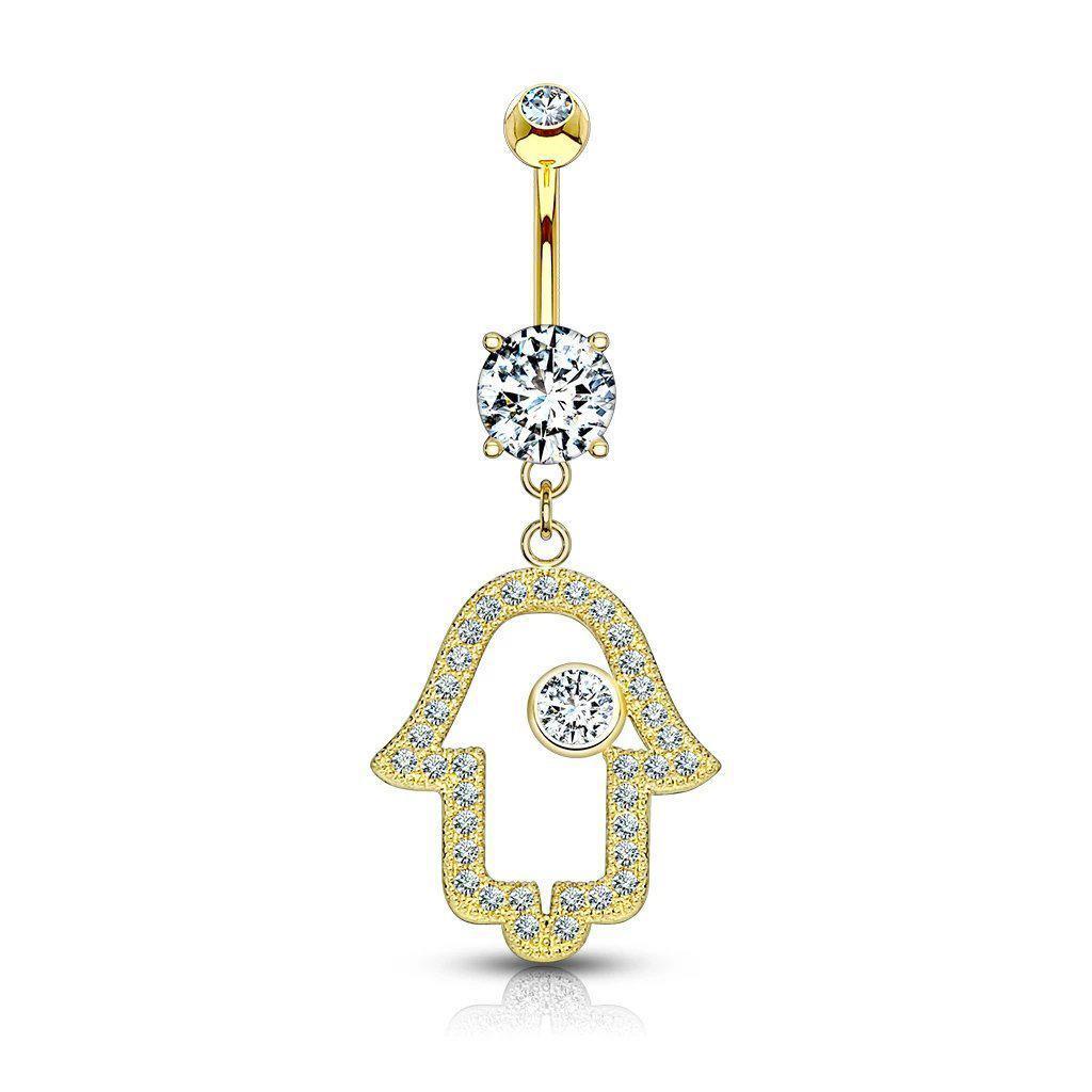 14kt Yellow Gold Hamsa Dangle Belly Bar 14G-My Body Piercing Jewellery