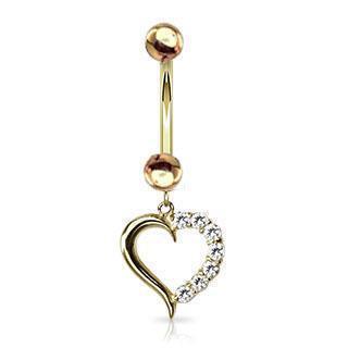 14kt Yellow Gold Heart Dangle Belly Bar 14G-My Body Piercing Jewellery