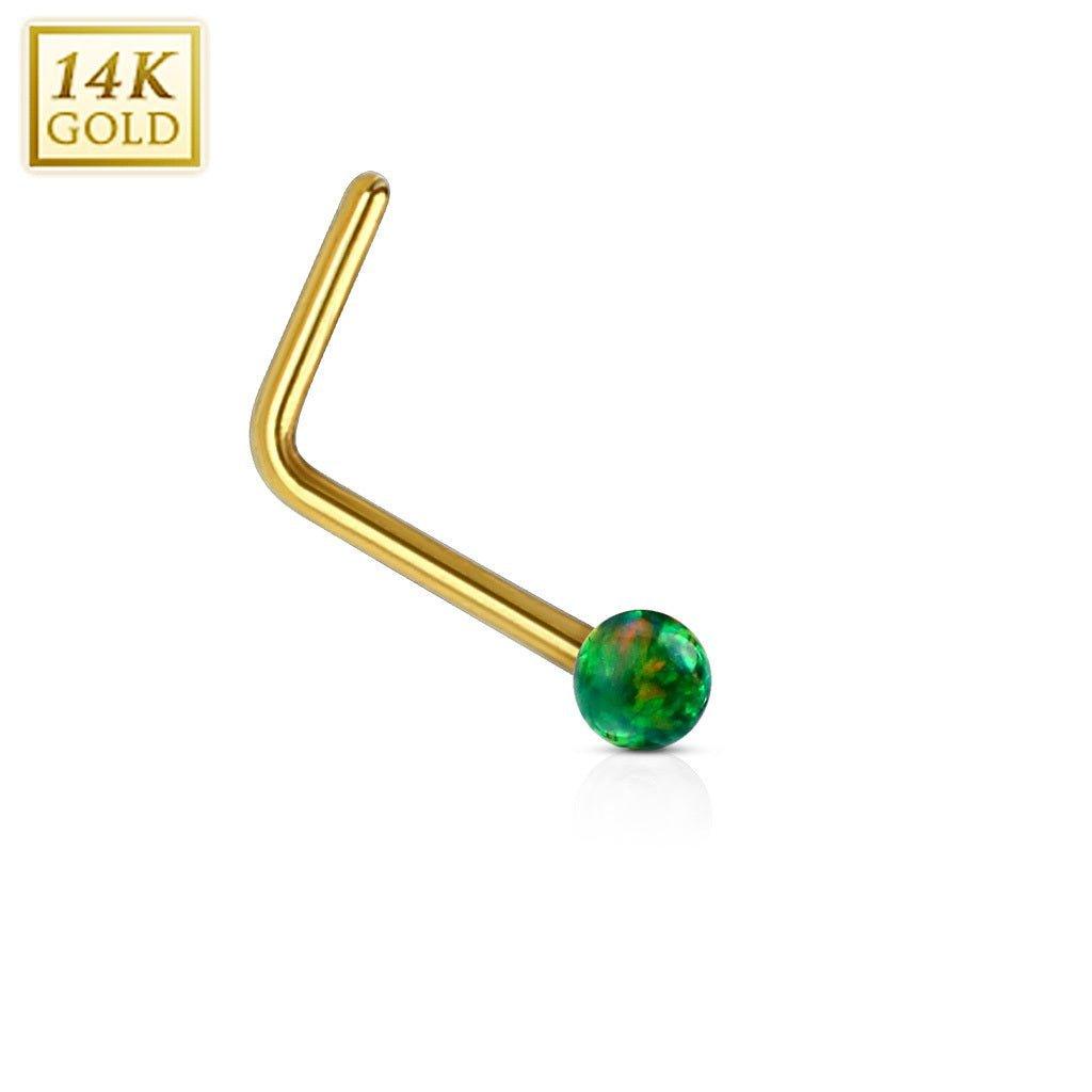 14kt Yellow Gold Opal Ball Nose L Bend 20G-My Body Piercing Jewellery