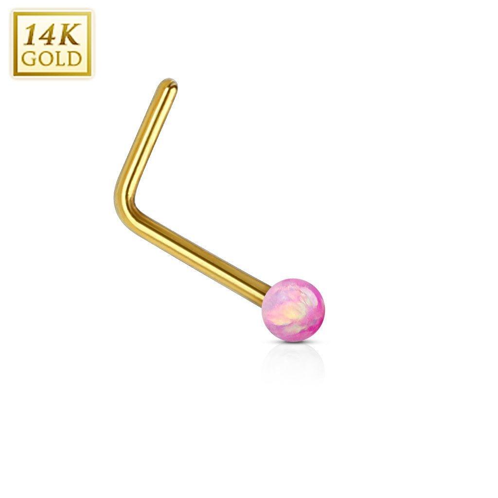 14kt Yellow Gold Opal Ball Nose L Bend 20G-My Body Piercing Jewellery