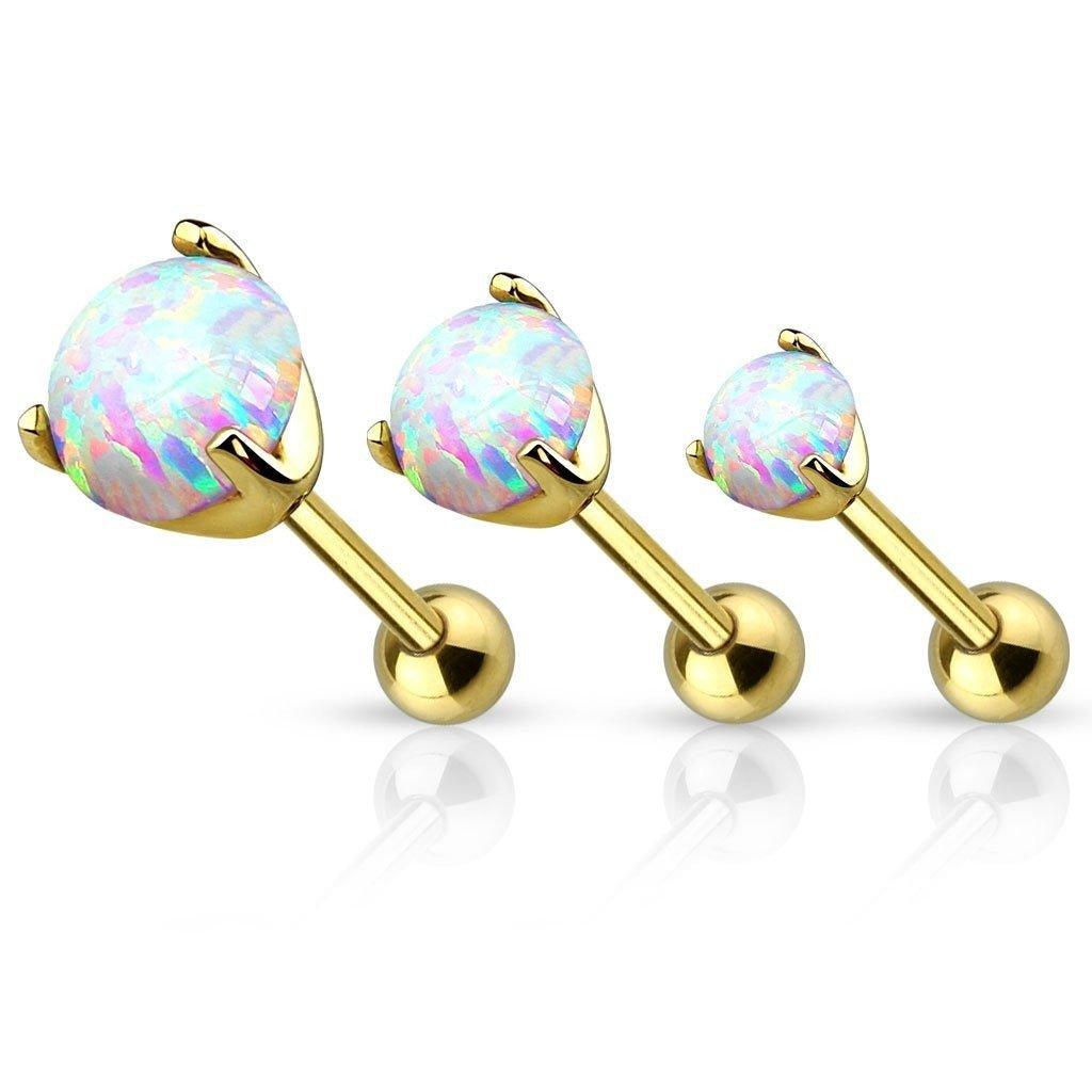 14kt Yellow Gold Opal Cartilage Bar 16G 6mm-My Body Piercing Jewellery