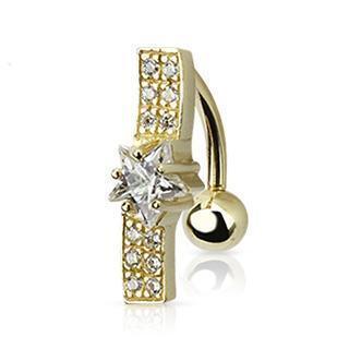 14kt Yellow Gold Star Drop Belly Bar 14G-My Body Piercing Jewellery