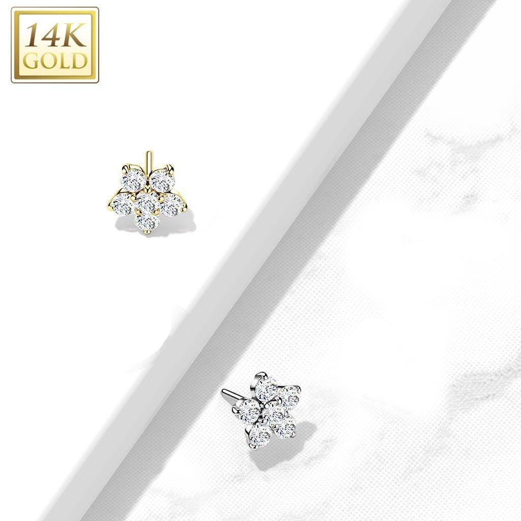 14kt Gold Threadless Gem Flower Top-My Body Piercing Jewellery