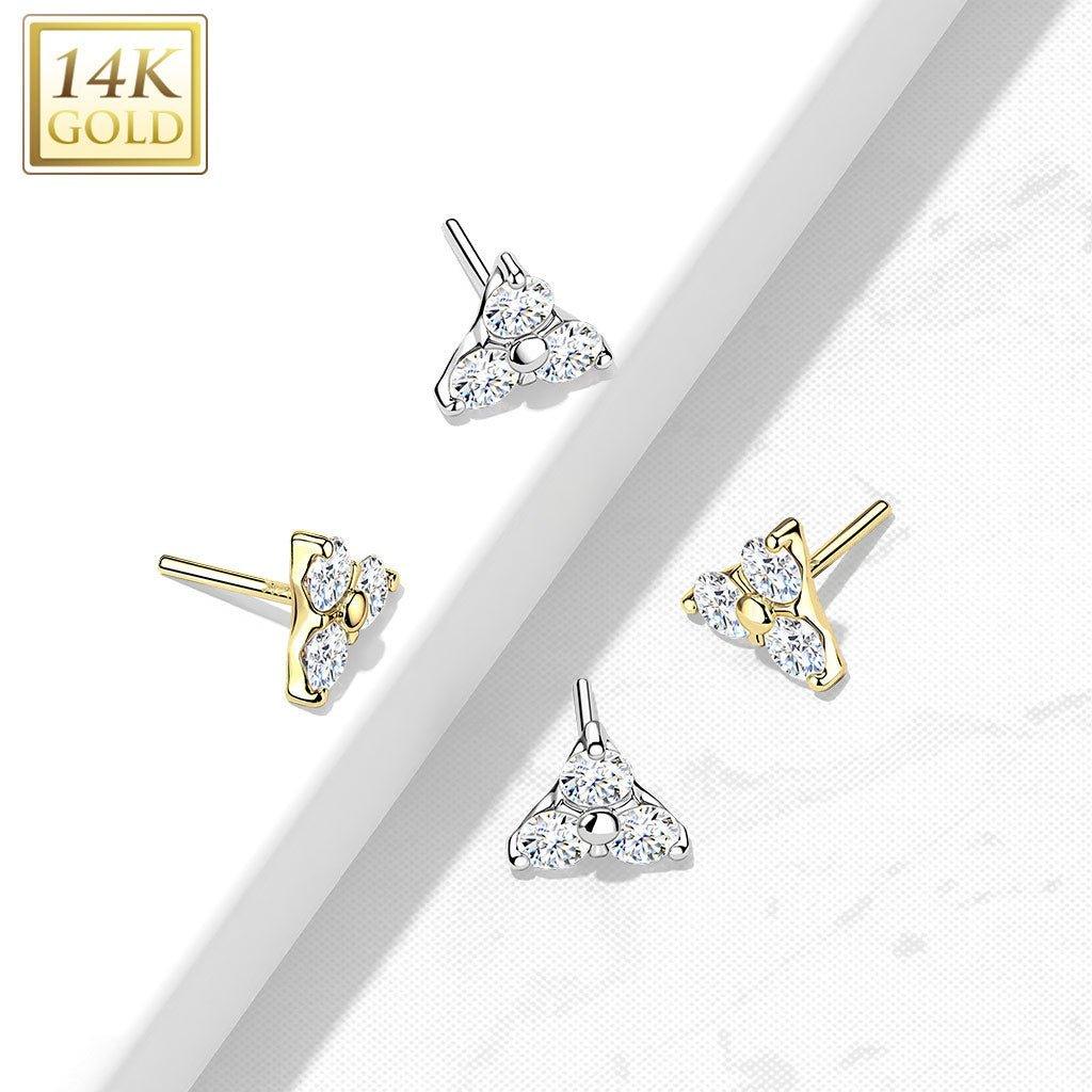 14kt Gold Threadless Tri Gem Top-My Body Piercing Jewellery