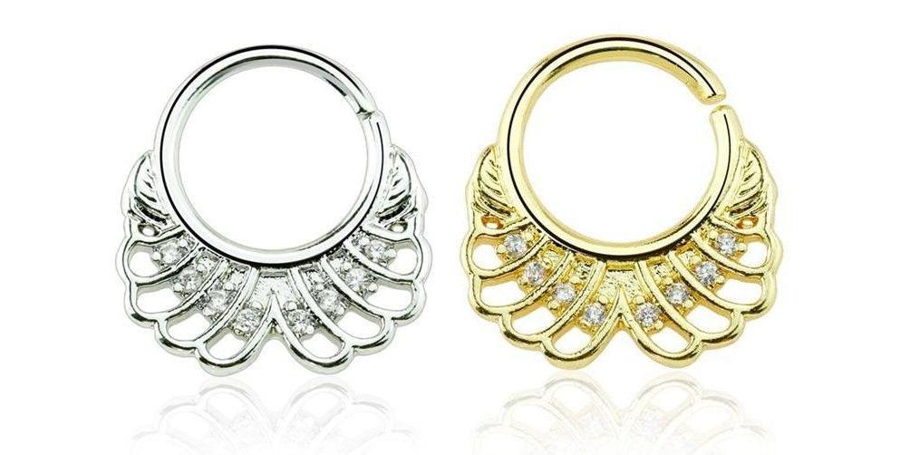 Gem Fan Filigree Twist Ring 16G-My Body Piercing Jewellery