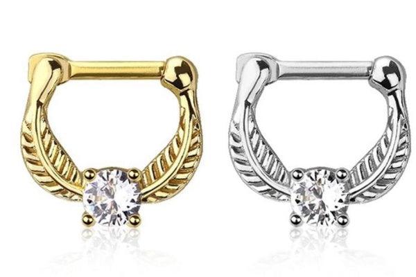 Gem Leaf Septum Clicker 16G-My Body Piercing Jewellery