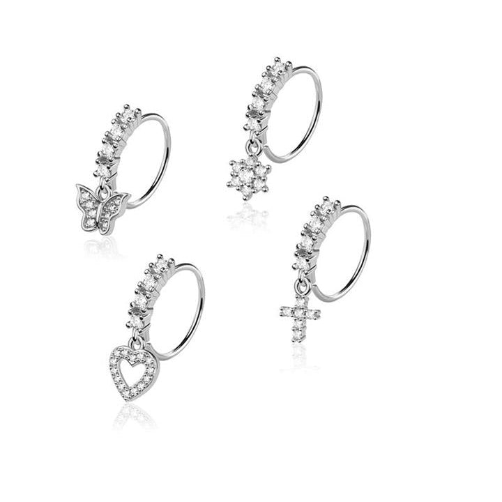 4pc Nose Ring 20G Heart & Butterfly