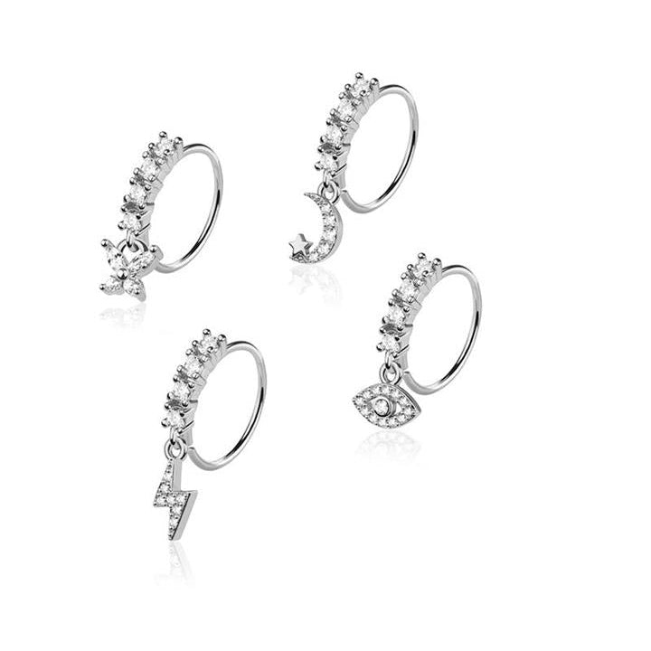 4pc Nose Ring 20G Moon & Lightning