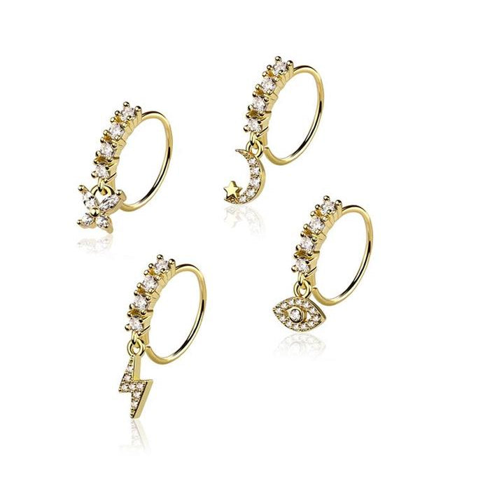 4pc Nose Ring 20G Moon & Lightning