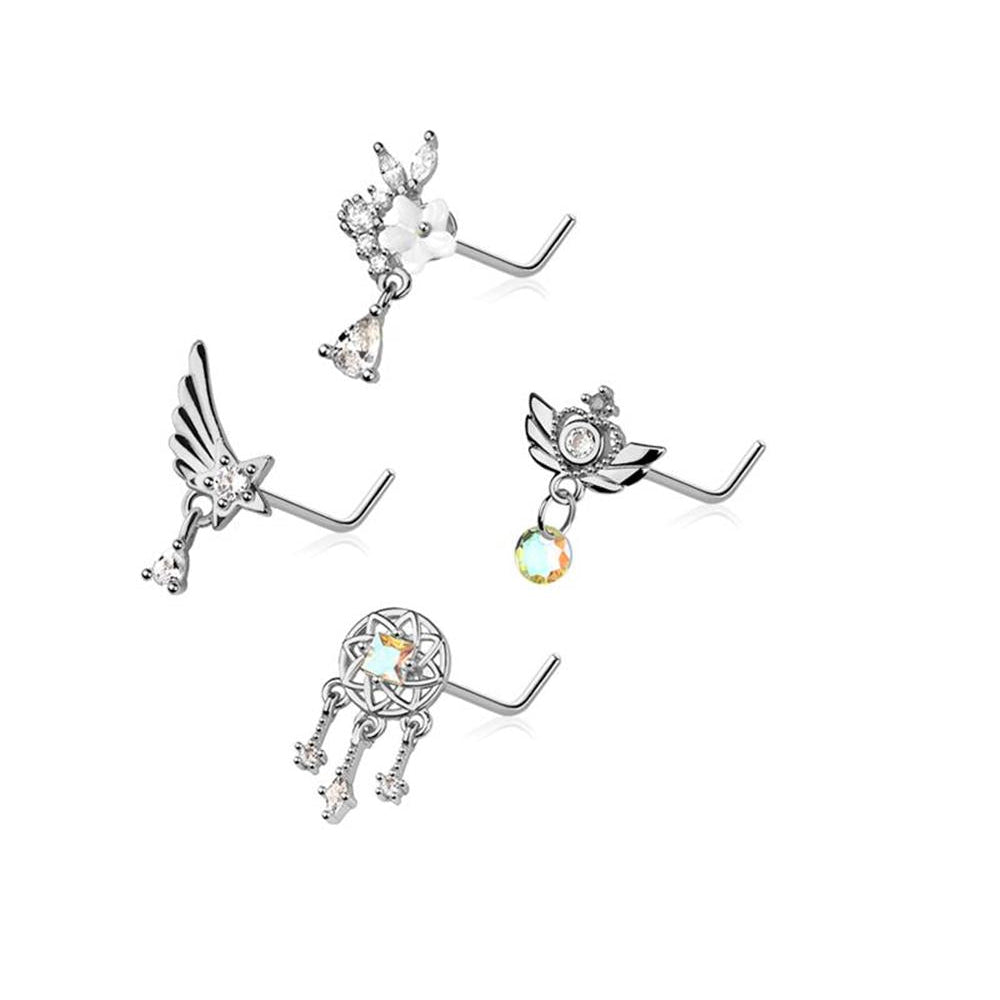 4pc Nose L Bend 20G Dreamcatcher & Flowers