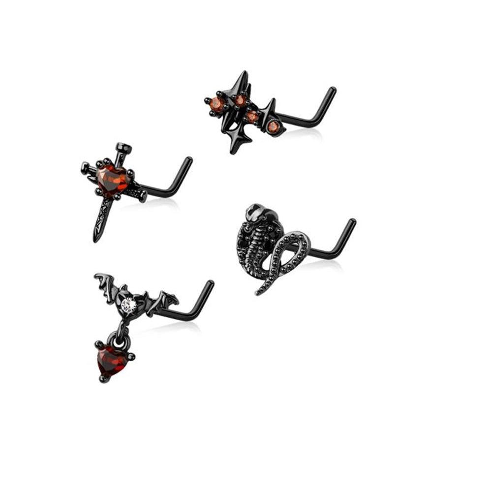 4pc Nose L Bend 20G Gothic Cobra