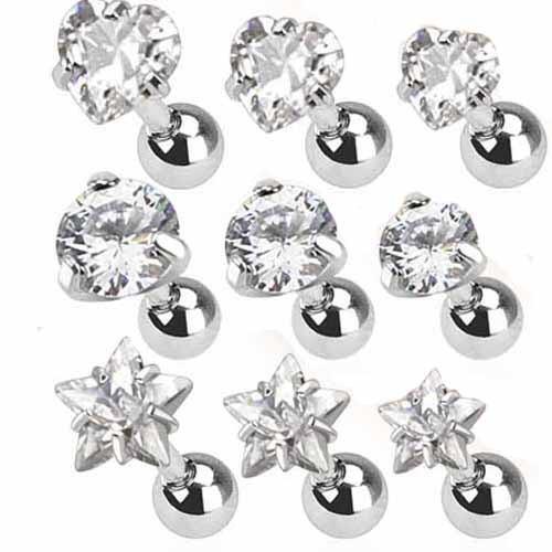 3pc Gem Cartilage Bar Pack 16G-My Body Piercing Jewellery