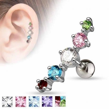 5 Gem Cartilage Bar 16G-My Body Piercing Jewellery