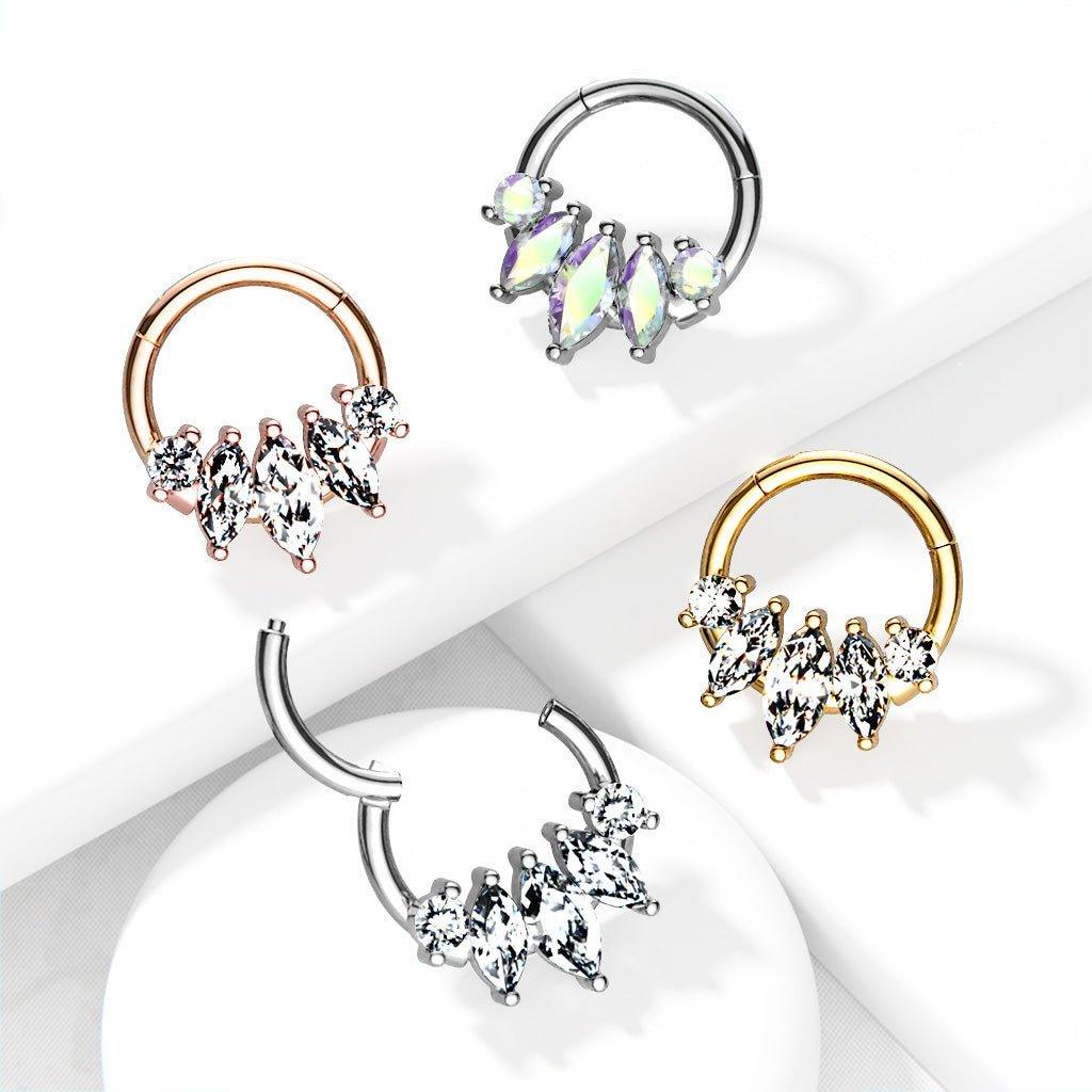 5 Marquise Gem Hinged Ring 16G 8mm-My Body Piercing Jewellery
