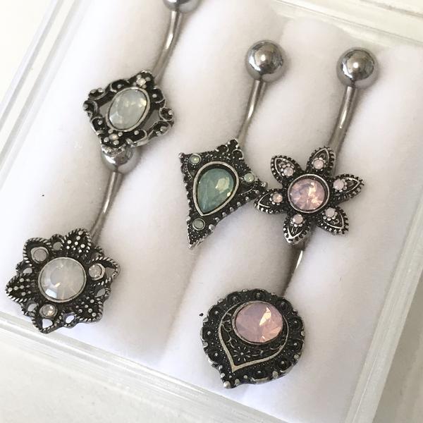 5pc Opalite Antique Belly Bars 14G-My Body Piercing Jewellery