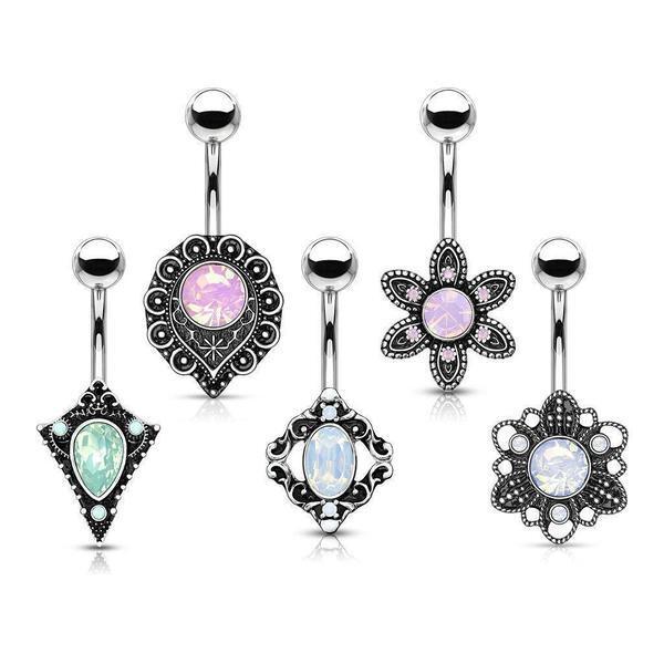 5pc Opalite Antique Belly Bars 14G-My Body Piercing Jewellery