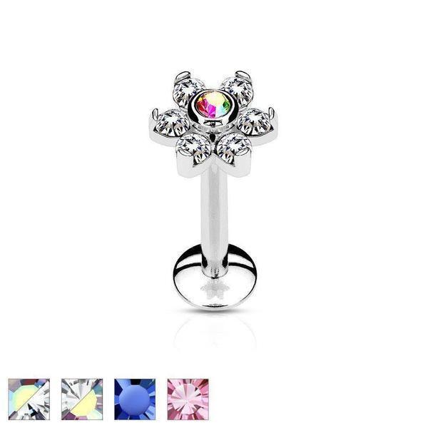 7 Gem Flower Labret 16G-My Body Piercing Jewellery