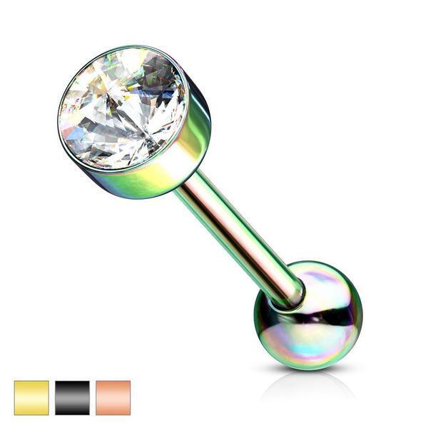 7mm Gem Top Tongue Bar 14G-My Body Piercing Jewellery