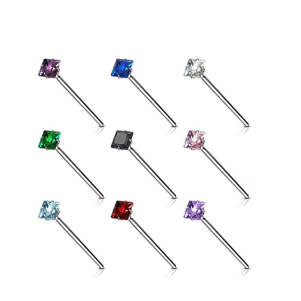 .925 Sterling Silver Square Gem Fishtail 20G-My Body Piercing Jewellery