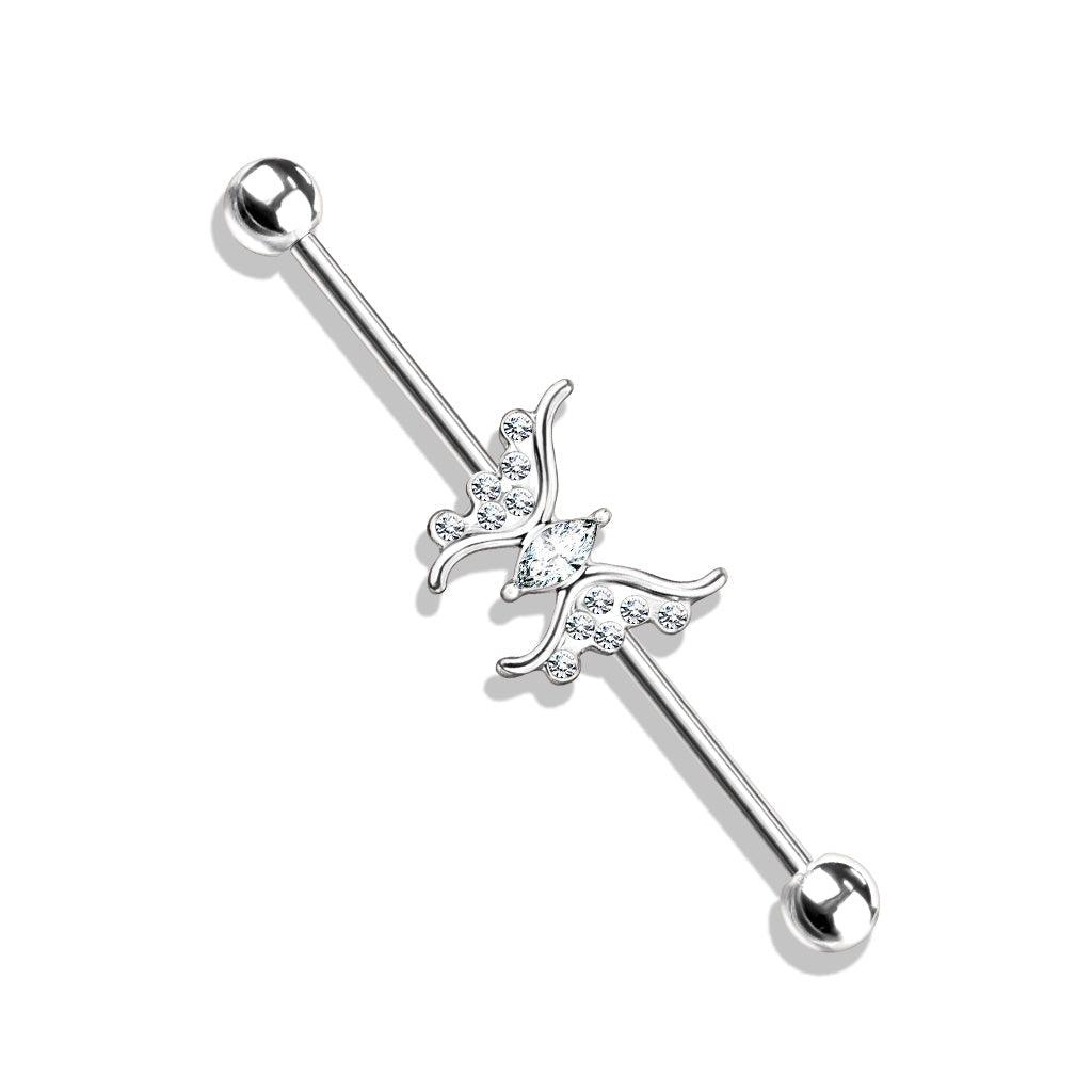 Gem Butterfly Industrial 14G 38mm-My Body Piercing Jewellery