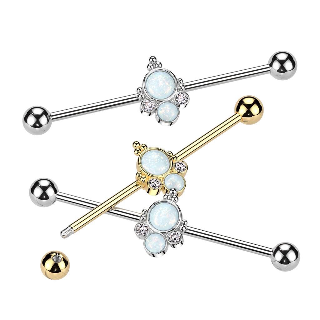 Double Opal Cluster Industrial 14G 38mm-My Body Piercing Jewellery