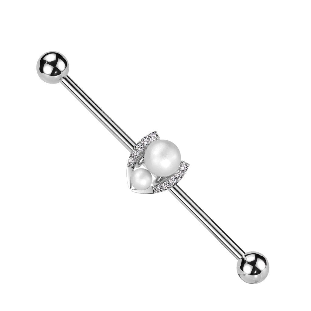 Double Pearl Industrial 14G 38mm-My Body Piercing Jewellery