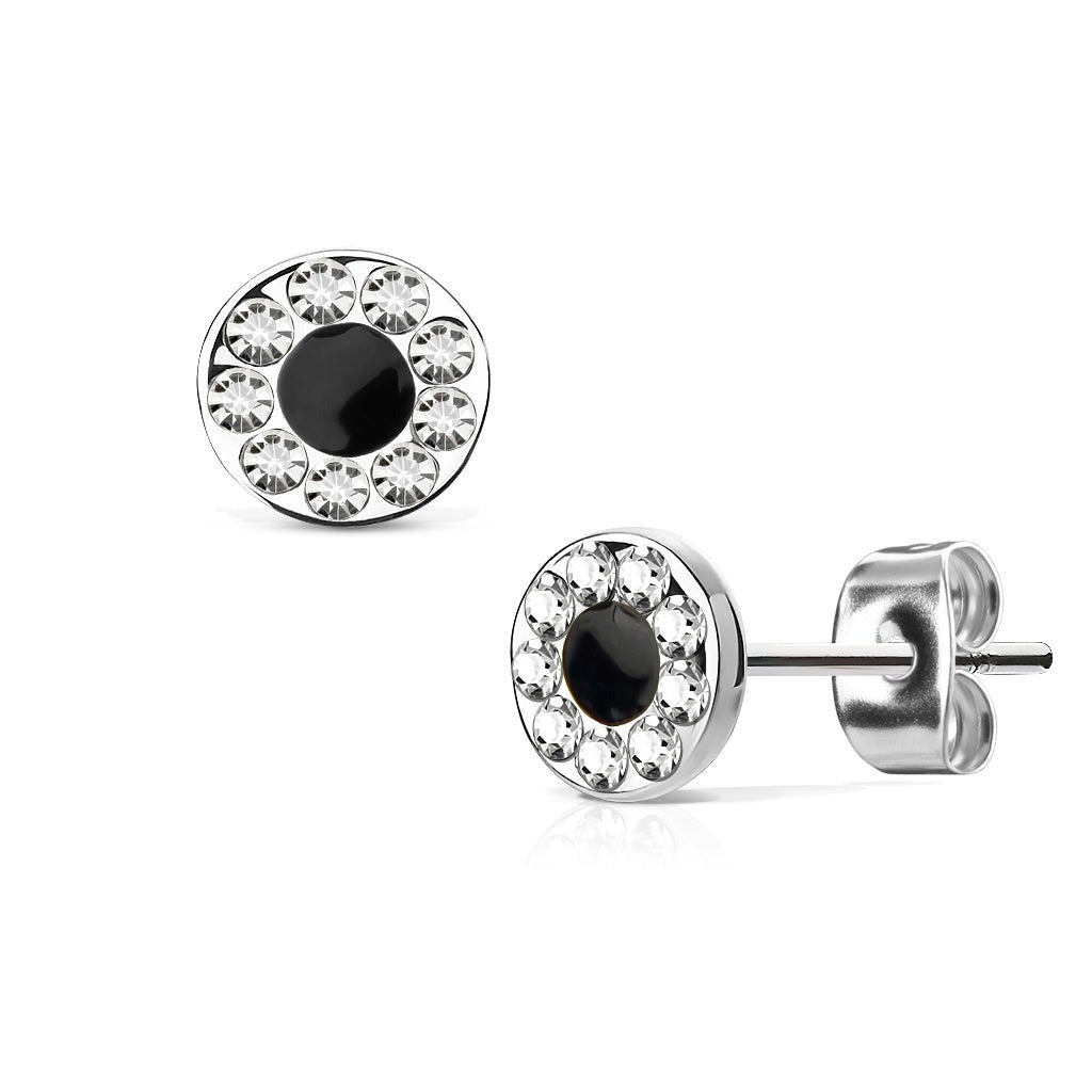 Black Centre Paved Earrings Pair